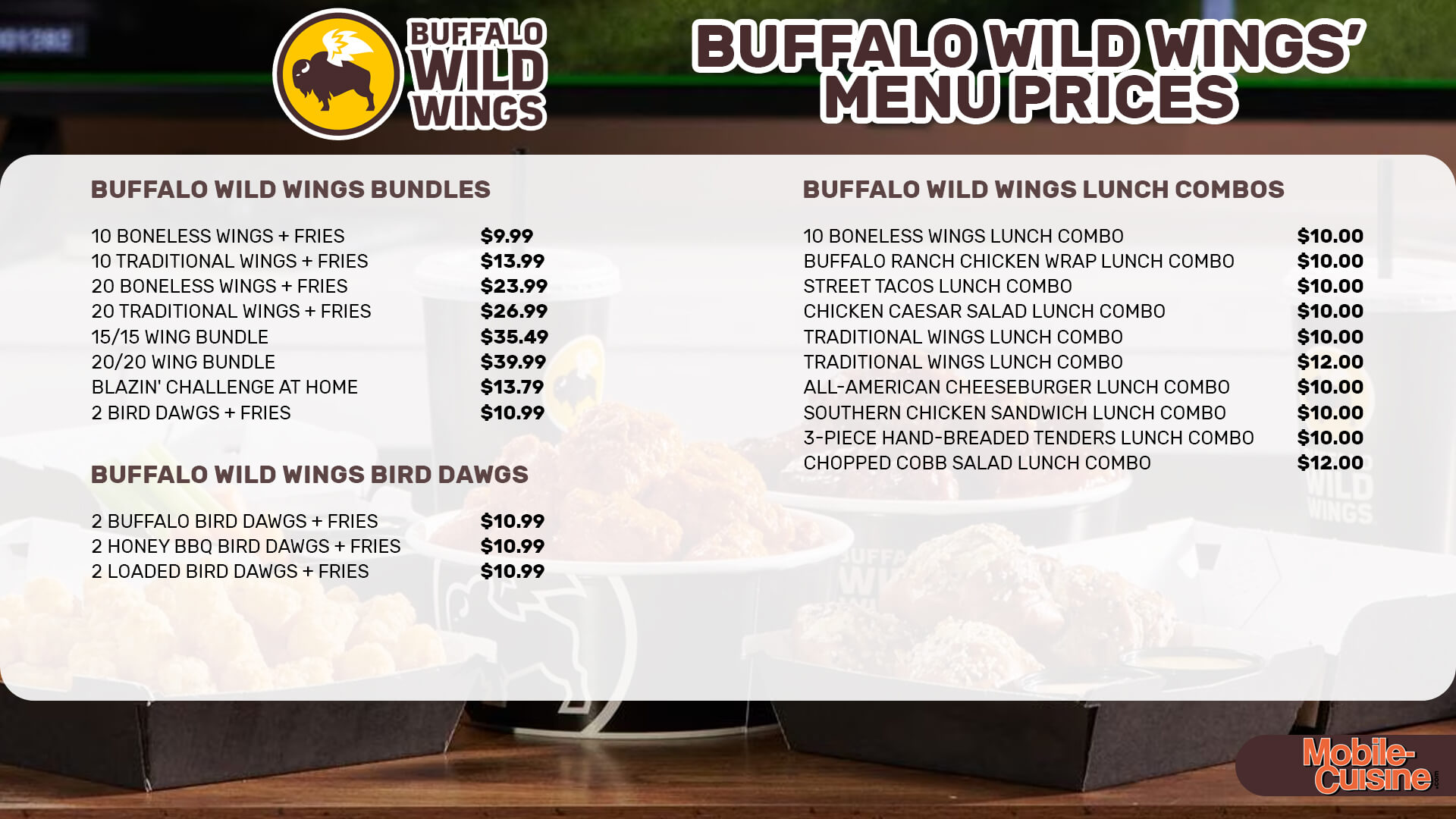 Buffalo Wild Wings Menus  - Menu Examples, AI Menu Generator