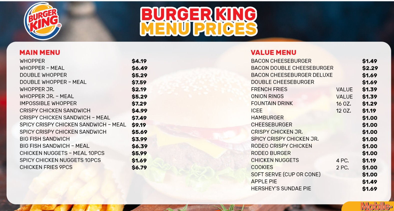 Burger King Menu Prices