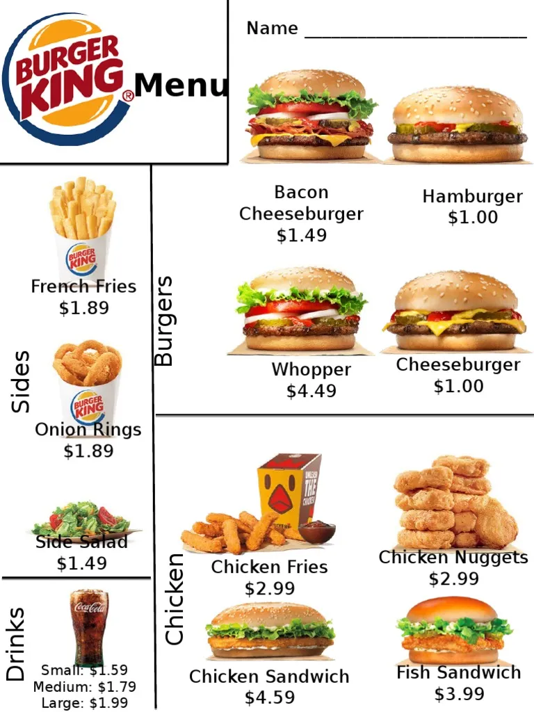 Burger King Food Menu
