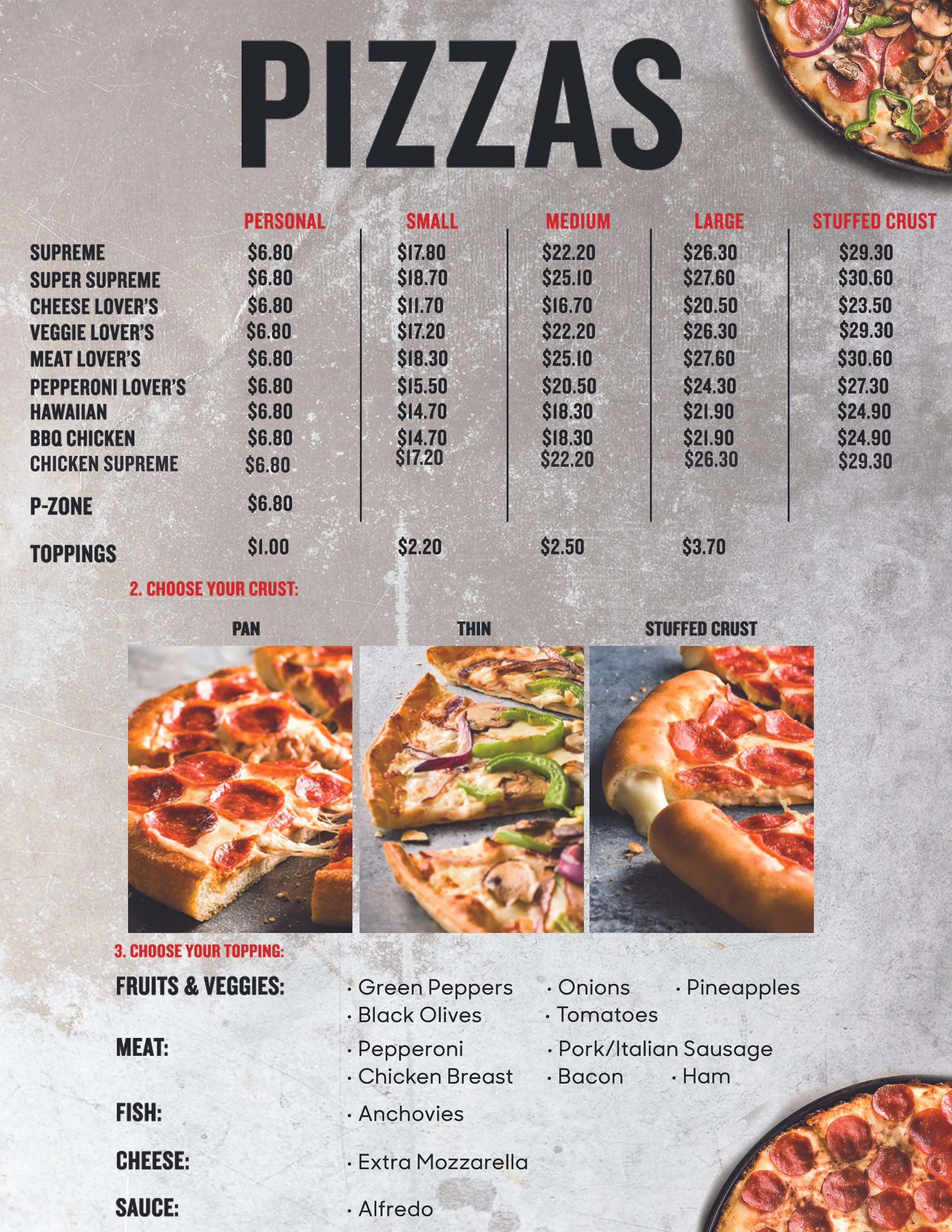 Pizza Menu with Prices