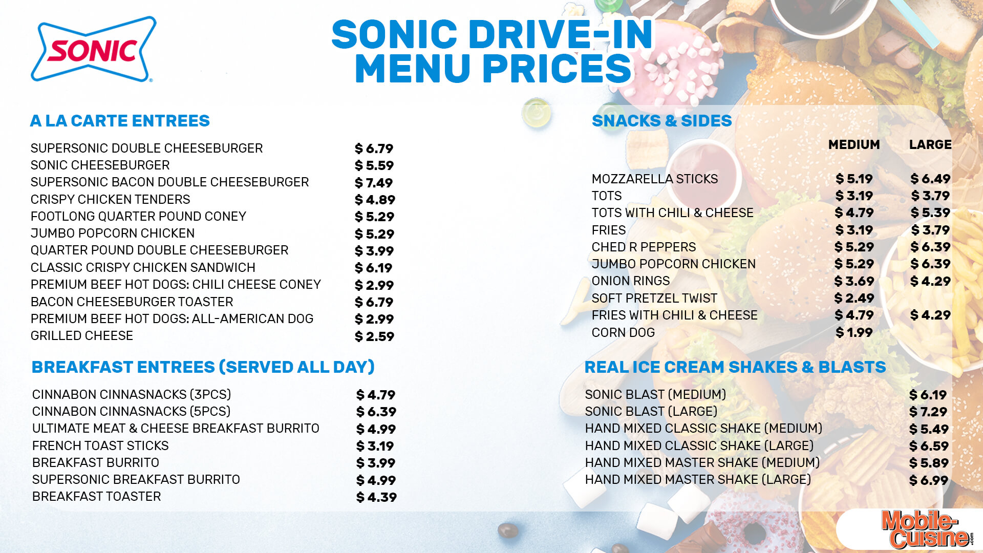 Sonic Drive-In Menus  - Menu Examples, AI Menu Generator