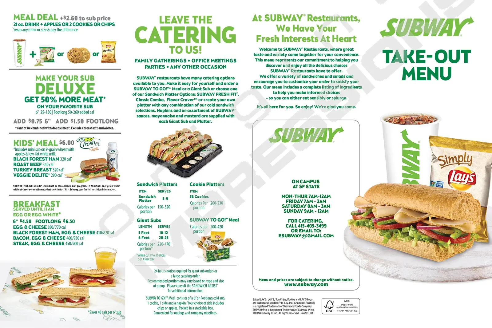 Subway Catering & Takeout Menu