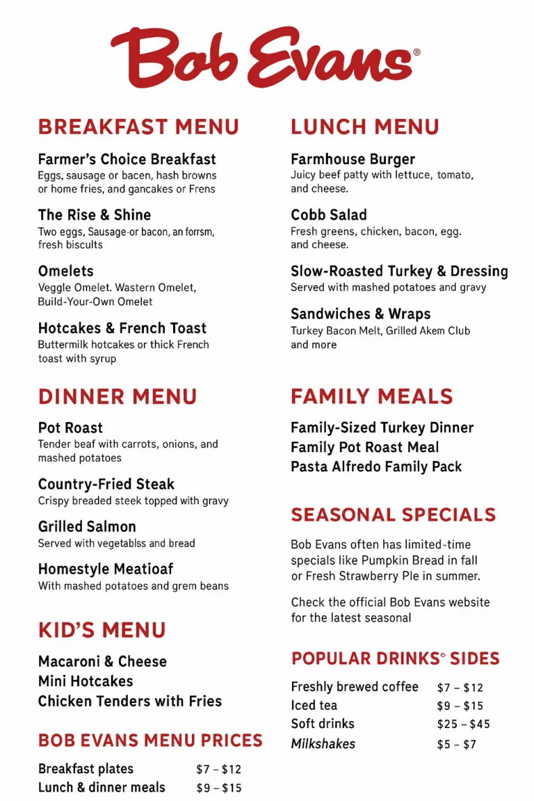 Bob Evans Menu  - Free AI Menu Generator, 50+ Real Menu Examples