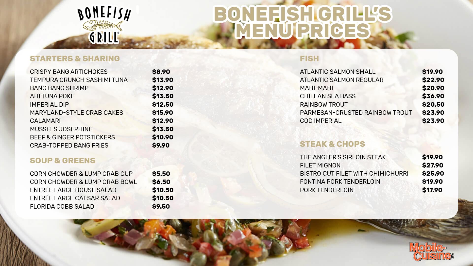 Bonefish Grill Menu  - Free AI Menu Generator, 50+ Real Menu Examples
