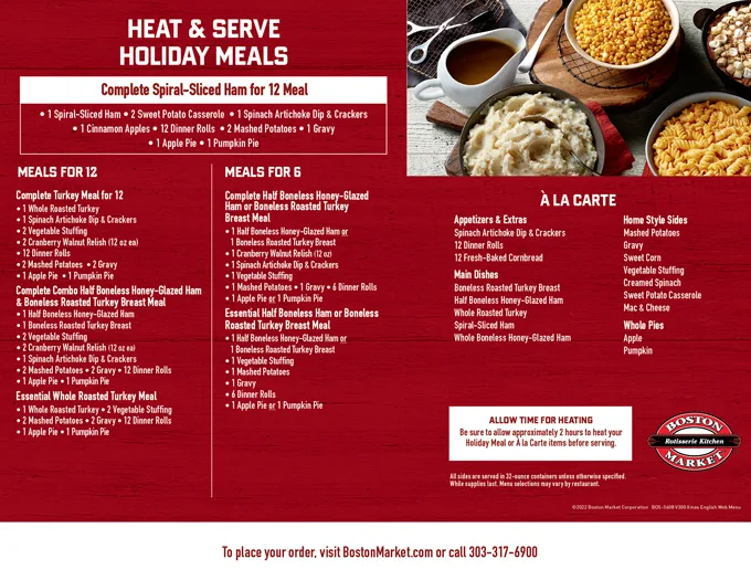 Boston Market Holiday Meals Menu - Free AI Menu Generator, 50+ Real Menu Examples