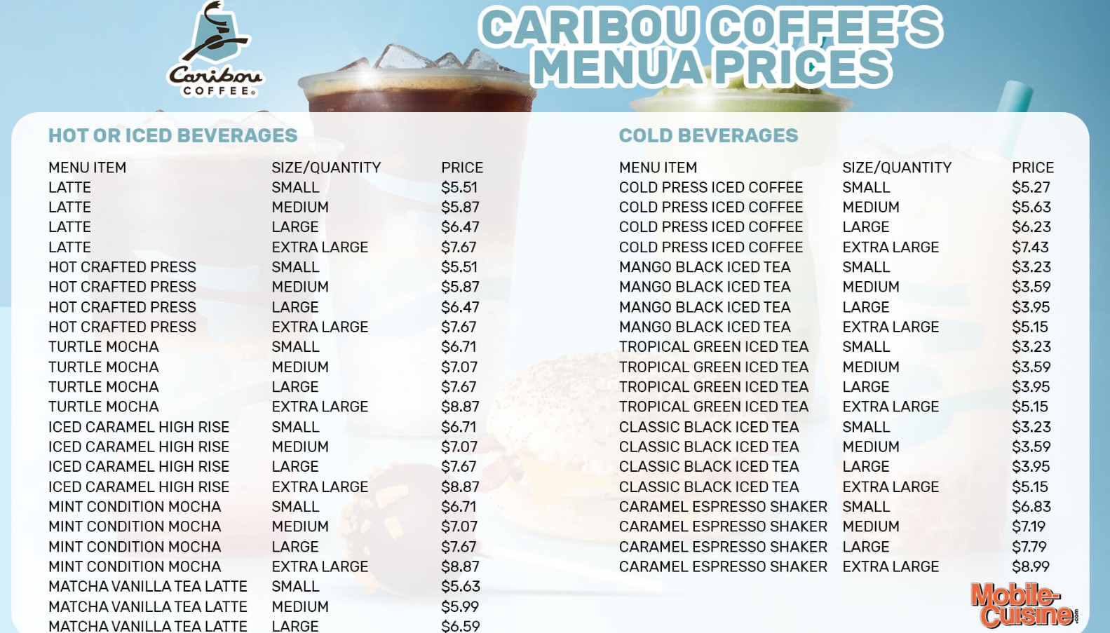 Caribou Coffee Menu with Prices - Free AI Menu Generator, 50+ Real Menu Examples