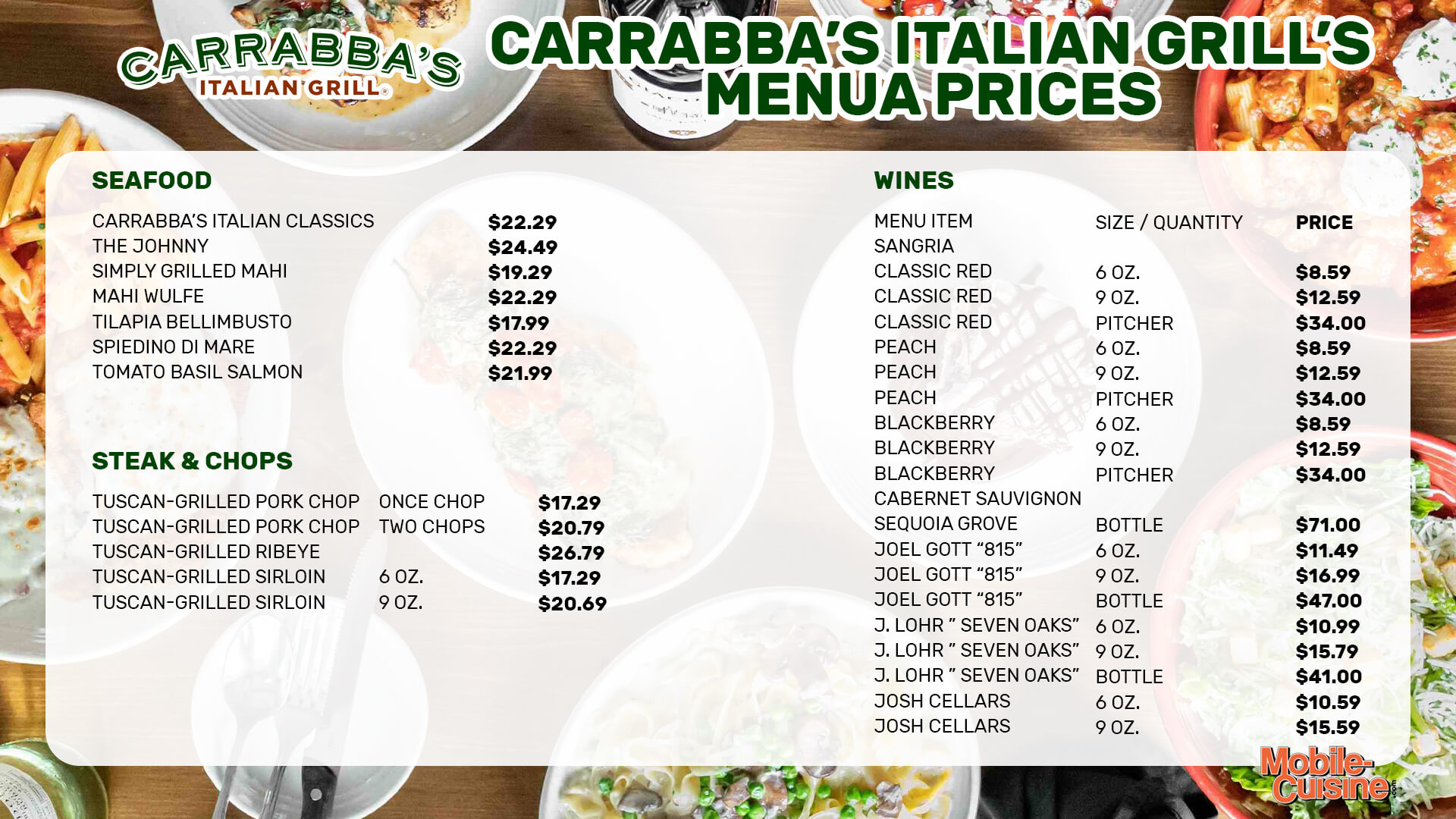 Carrabba's Italian Grill Menu  - Free AI Menu Generator, 50+ Real Menu Examples