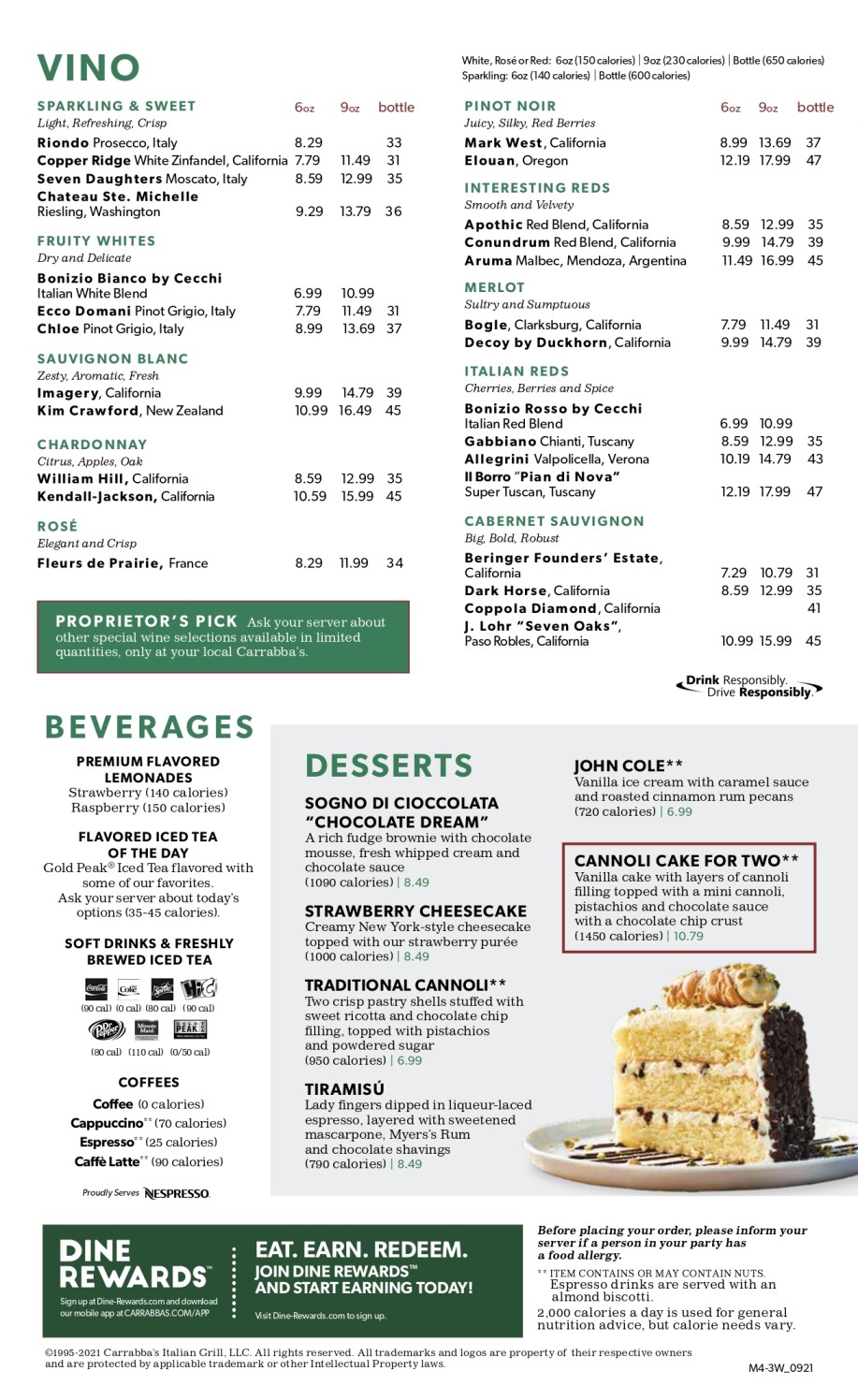 Carrabba's Italian Grill Menu  - Free AI Menu Generator, 50+ Real Menu Examples