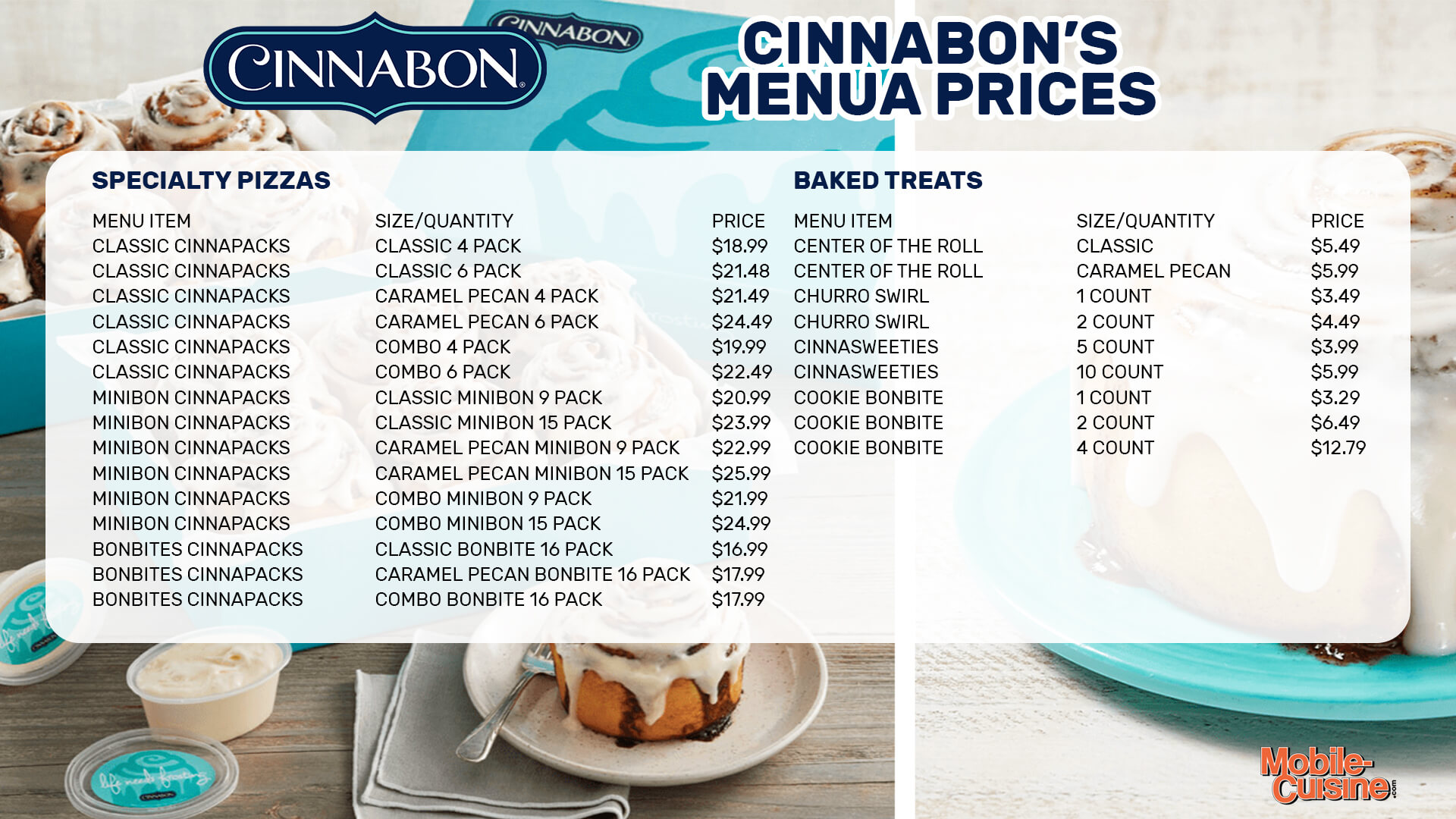 Cinnabon Menu with prices - Free AI Menu Generator, 50+ Real Menu Examples