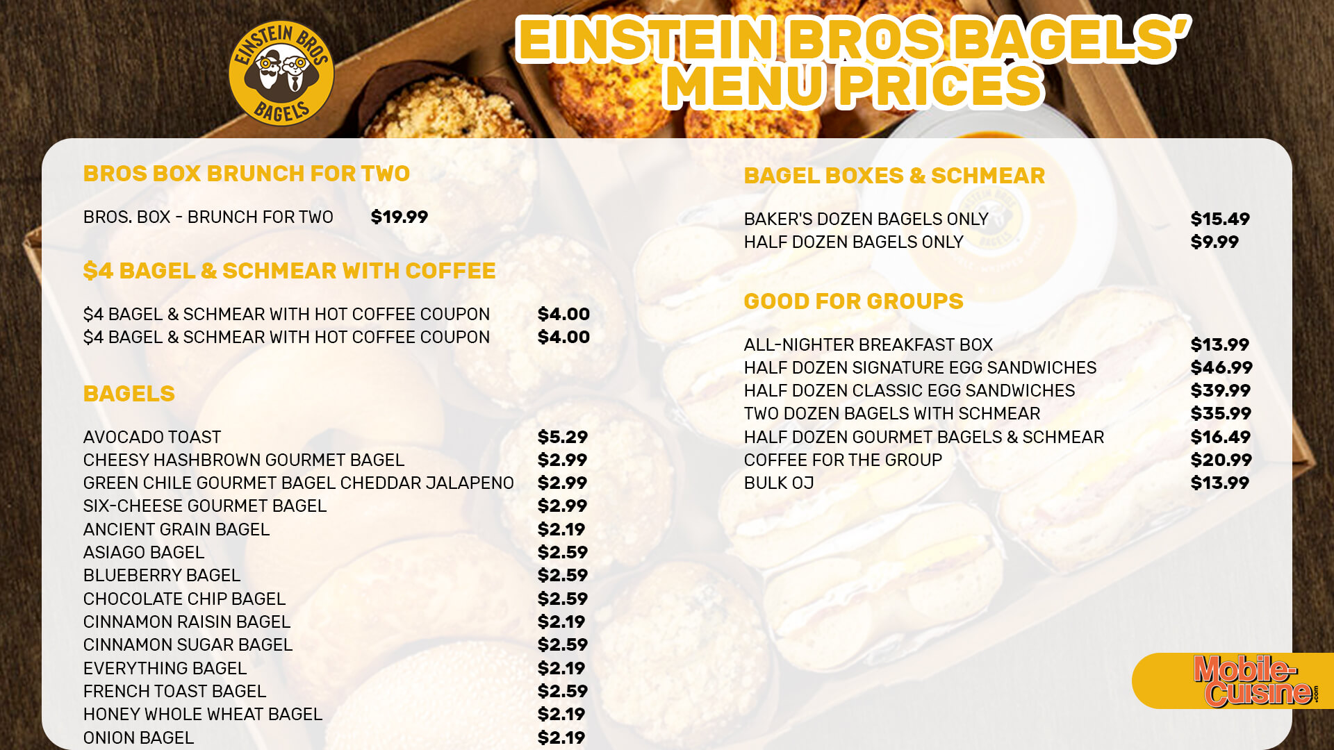 Einstein Bros. Bagels Menu  - Free AI Menu Generator, 50+ Real Menu Examples