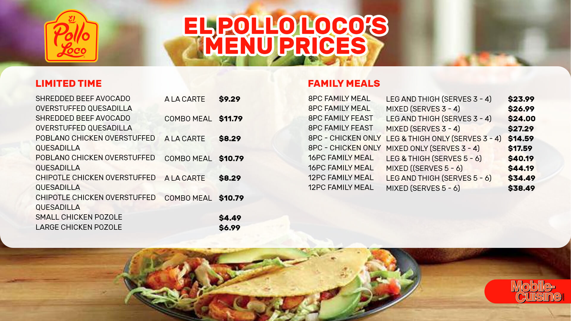 El Pollo Loco Menus  - Menu Examples, AI Menu Generator