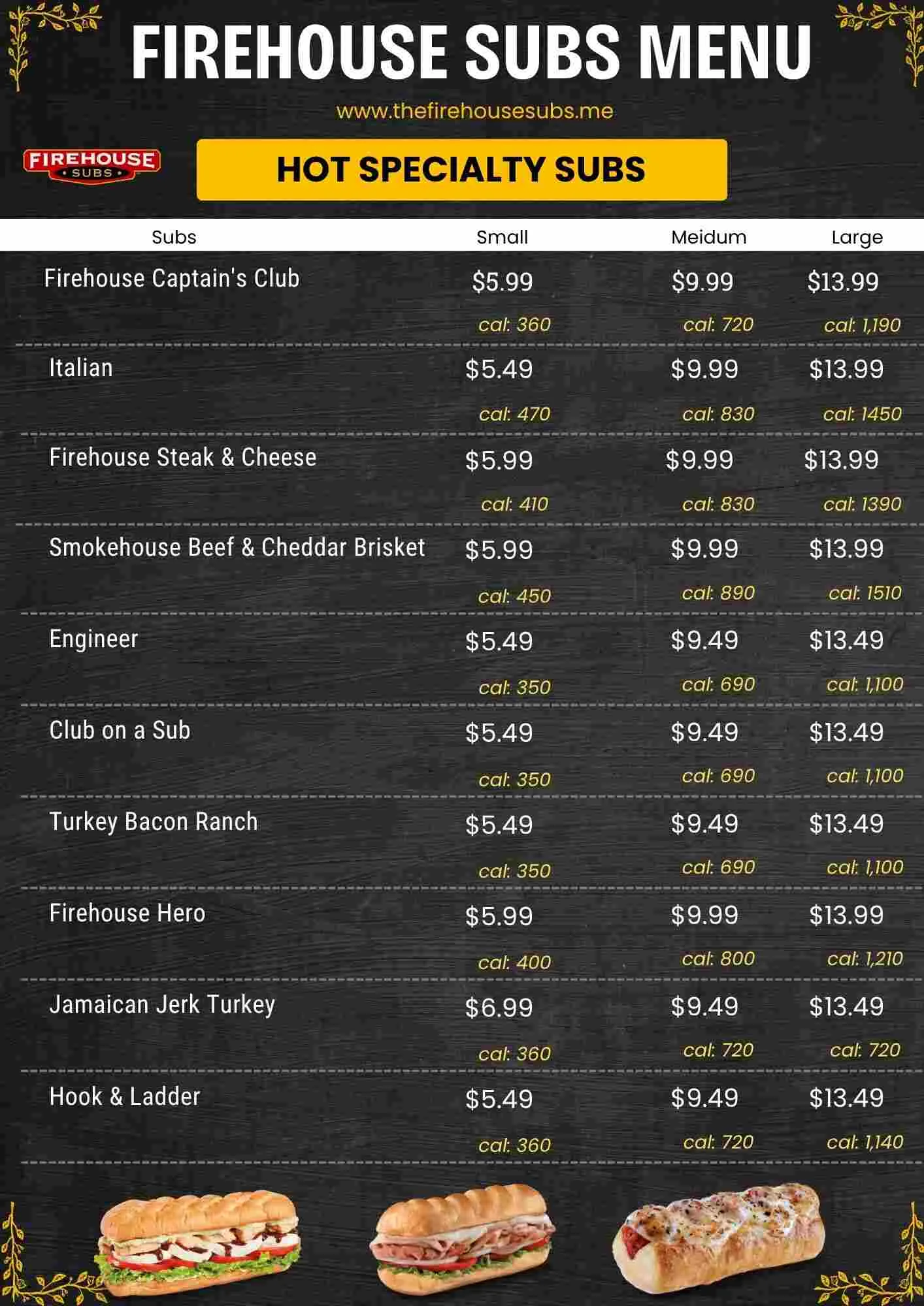 Firehouse Subs Hot Specialty Subs Menu - Free AI Menu Generator, 50+ Real Menu Examples