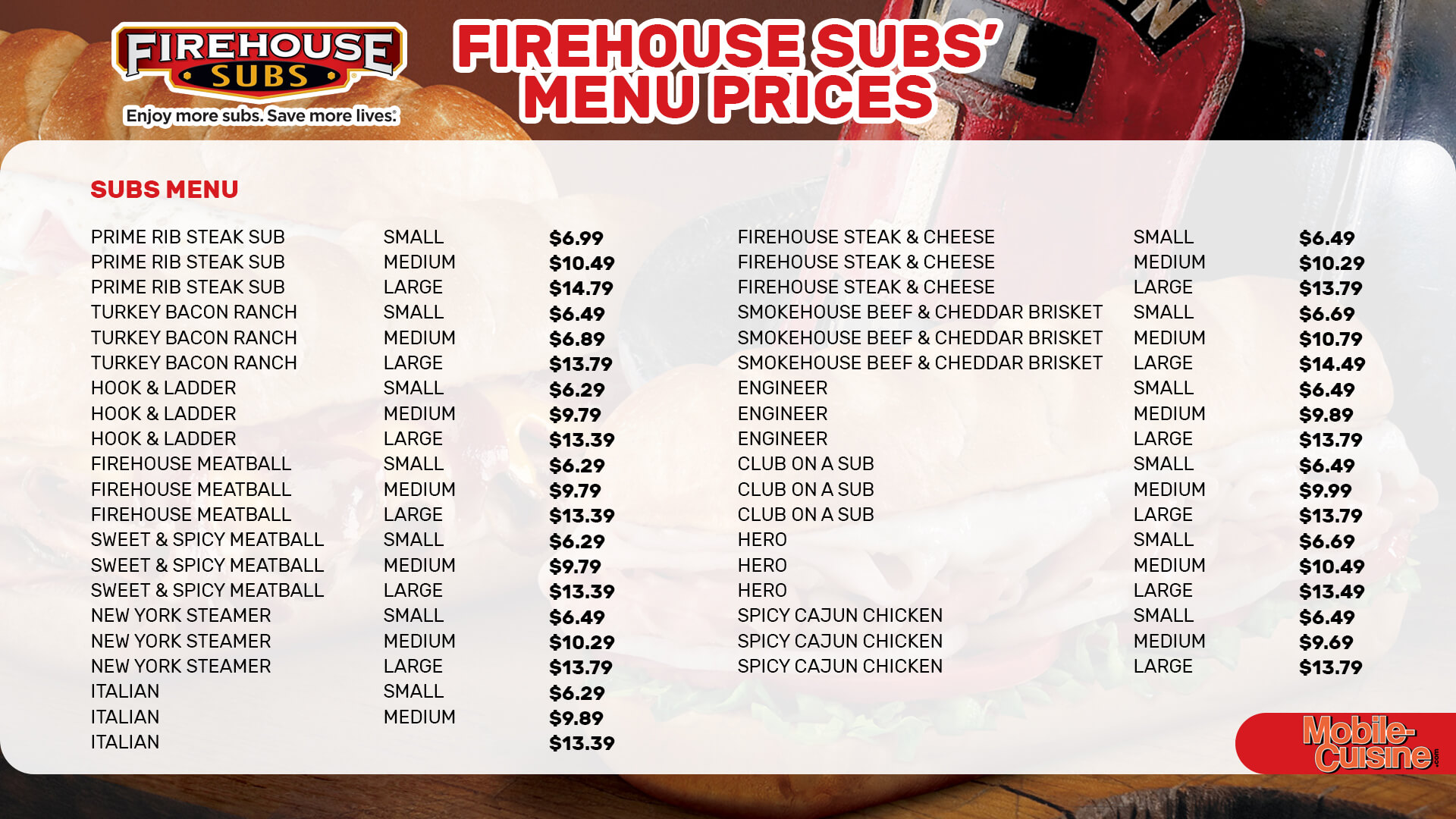 Firehouse Subs Menu with Prices - Free AI Menu Generator, 50+ Real Menu Examples