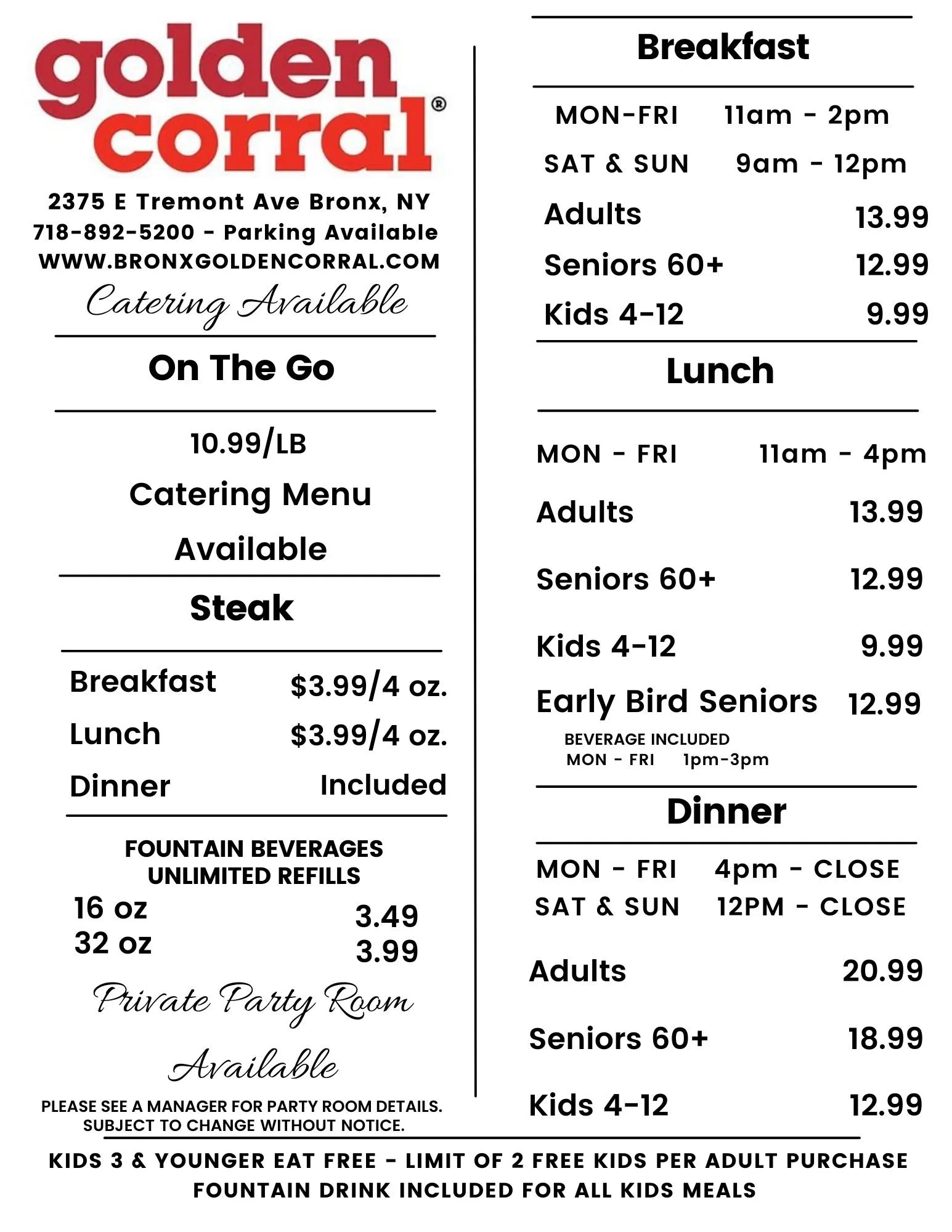 Golden Corral Menu  - Free AI Menu Generator, 50+ Real Menu Examples
