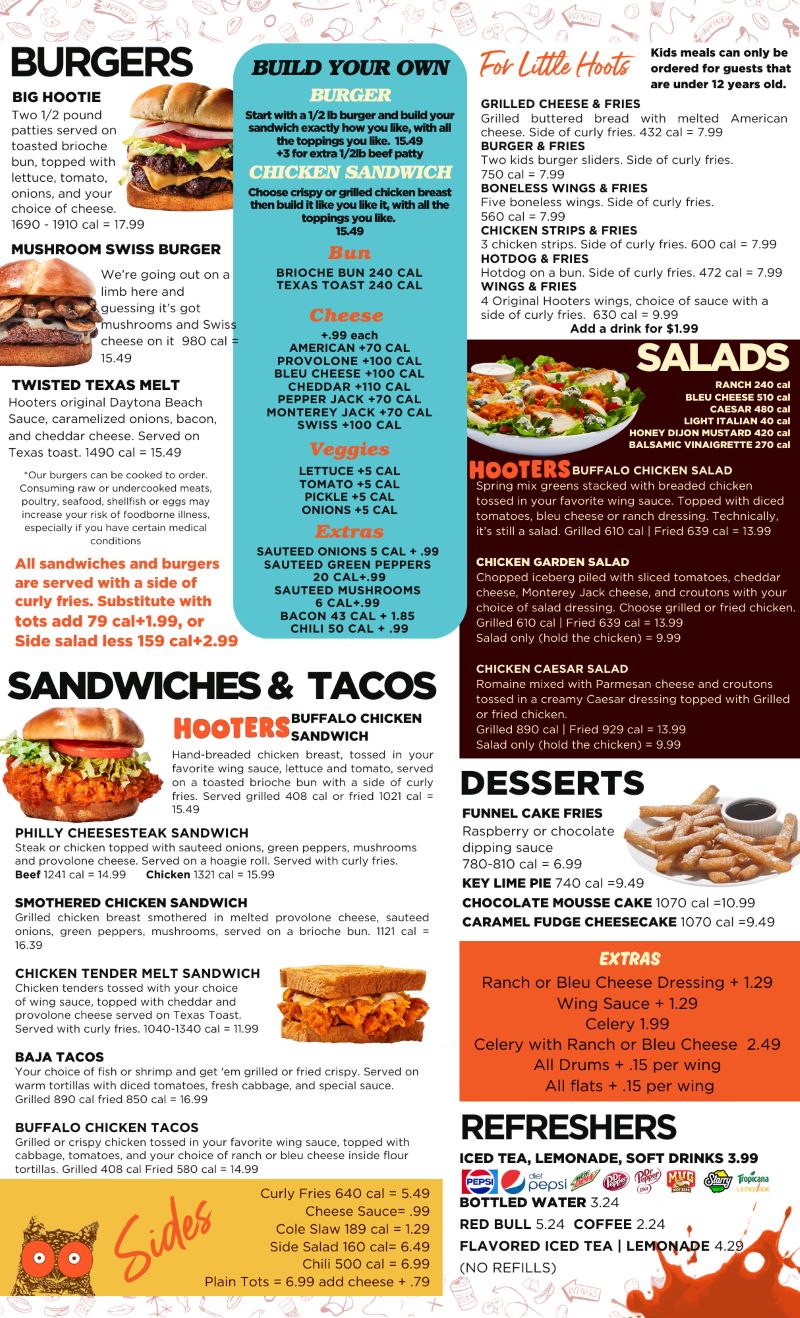 Hooters Menu  - Free AI Menu Generator, 50+ Real Menu Examples