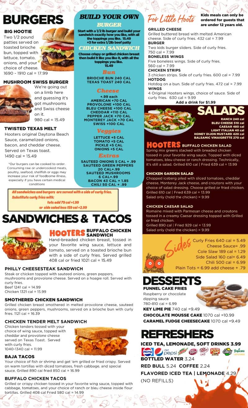 Hooters Menu  - Free AI Menu Generator, 50+ Real Menu Examples