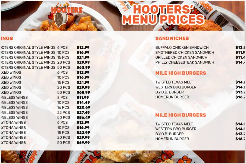 Hooters Menu  - Free AI Menu Generator, 50+ Real Menu Examples