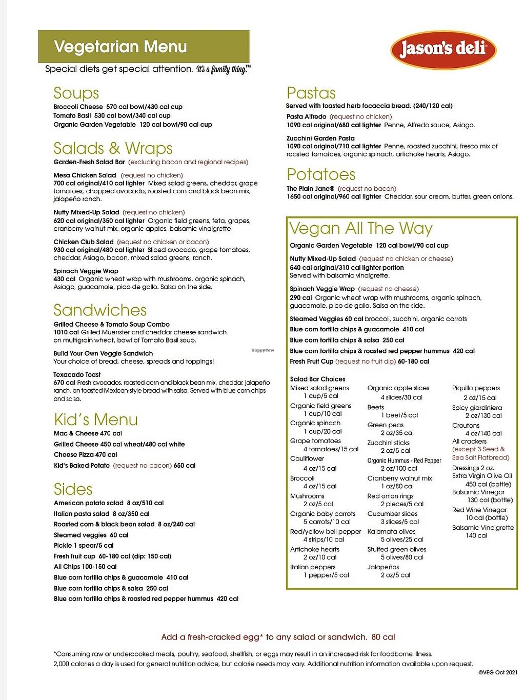 Jason's Deli Vegetarain Menu - Free AI Menu Generator, 50+ Real Menu Examples
