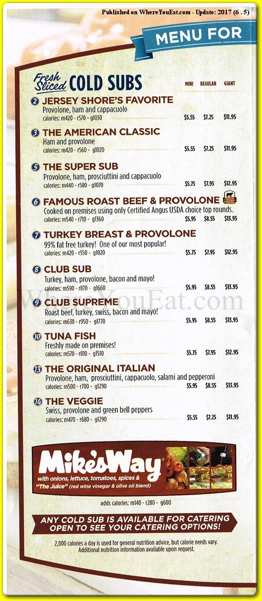 Jersey Mike's Menus  - Menu Examples, AI Menu Generator