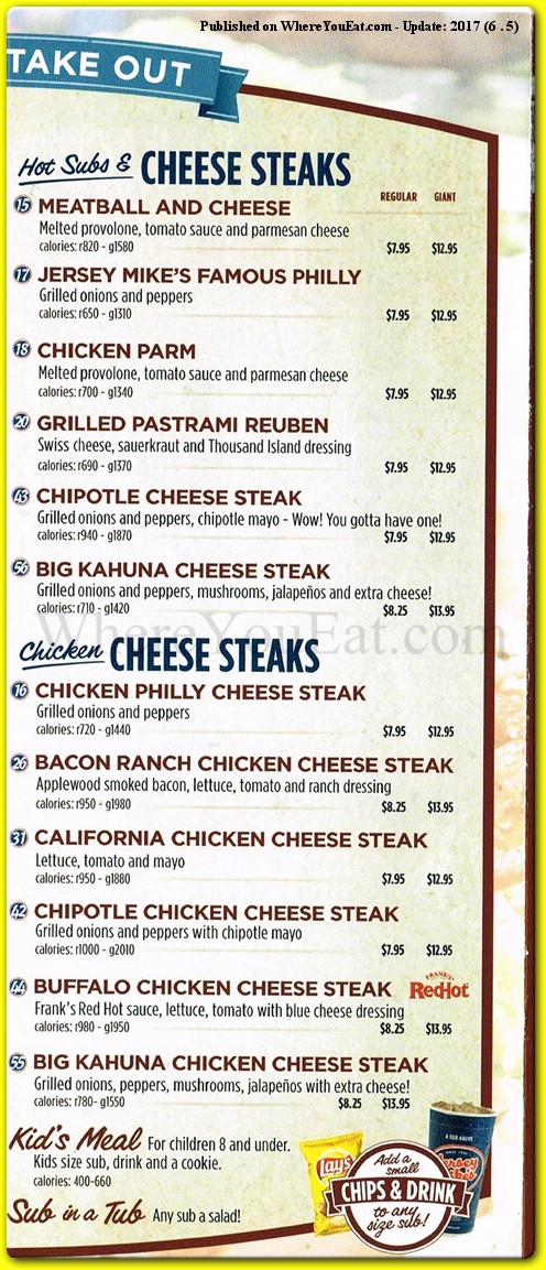 Jersey Mike's Menus  - Menu Examples, AI Menu Generator