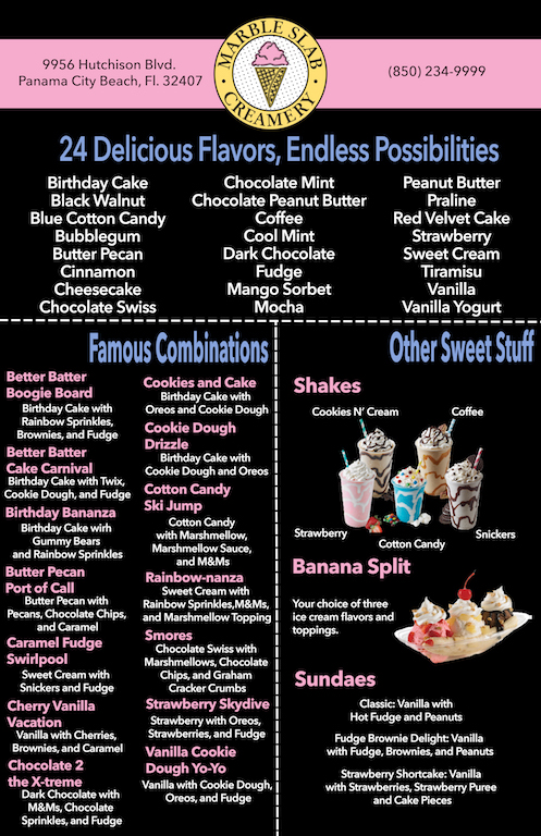 Marble Slab Creamery Menu  - Free AI Menu Generator, 50+ Real Menu Examples