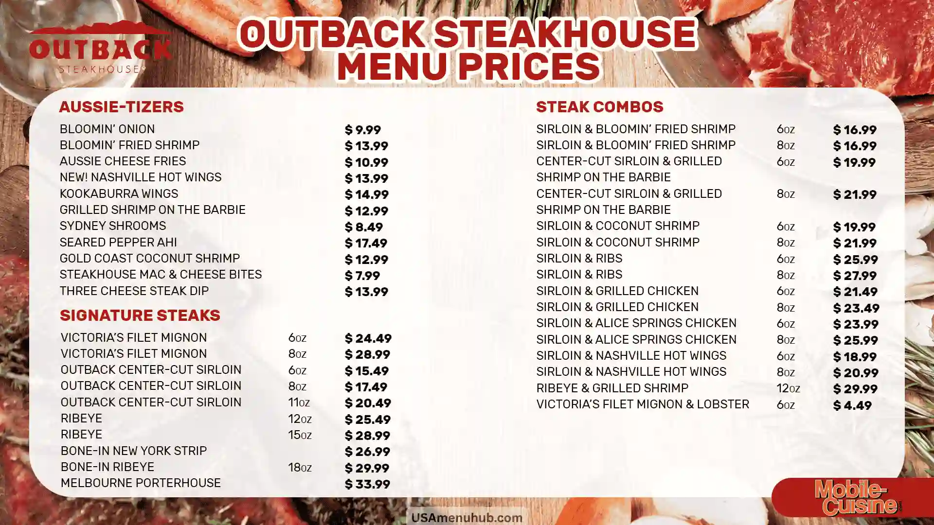 Outback Steakhouse Menu  - Free AI Menu Generator, 50+ Real Menu Examples