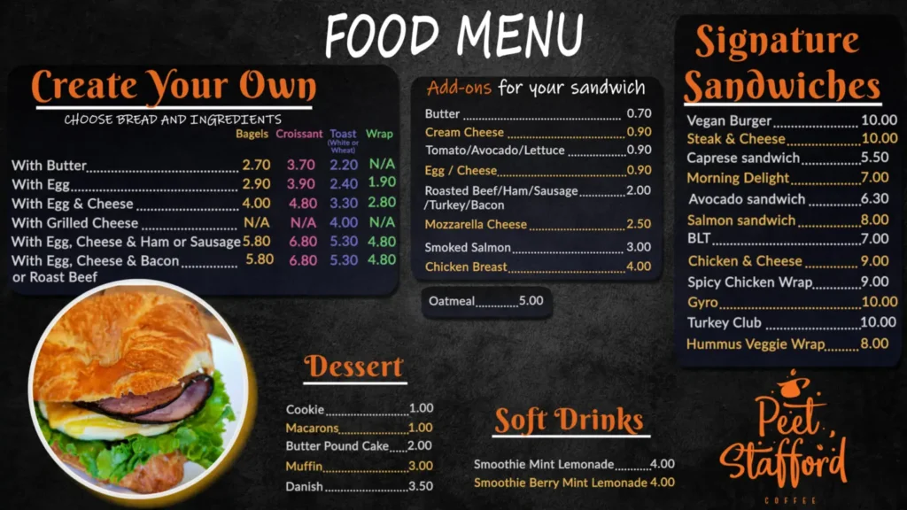 Peet's Coffee Food Menu - Free AI Menu Generator, 50+ Real Menu Examples