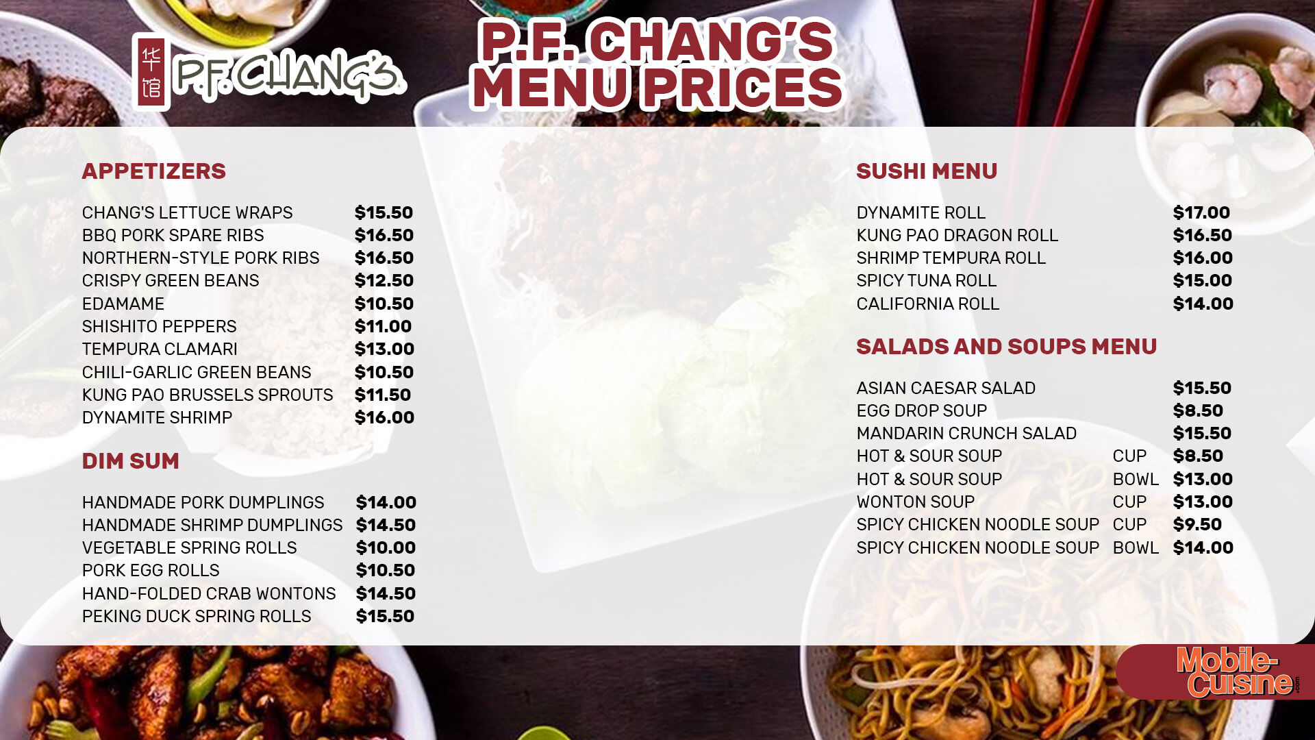 P.F. Chang's Menu  - Free AI Menu Generator, 50+ Real Menu Examples