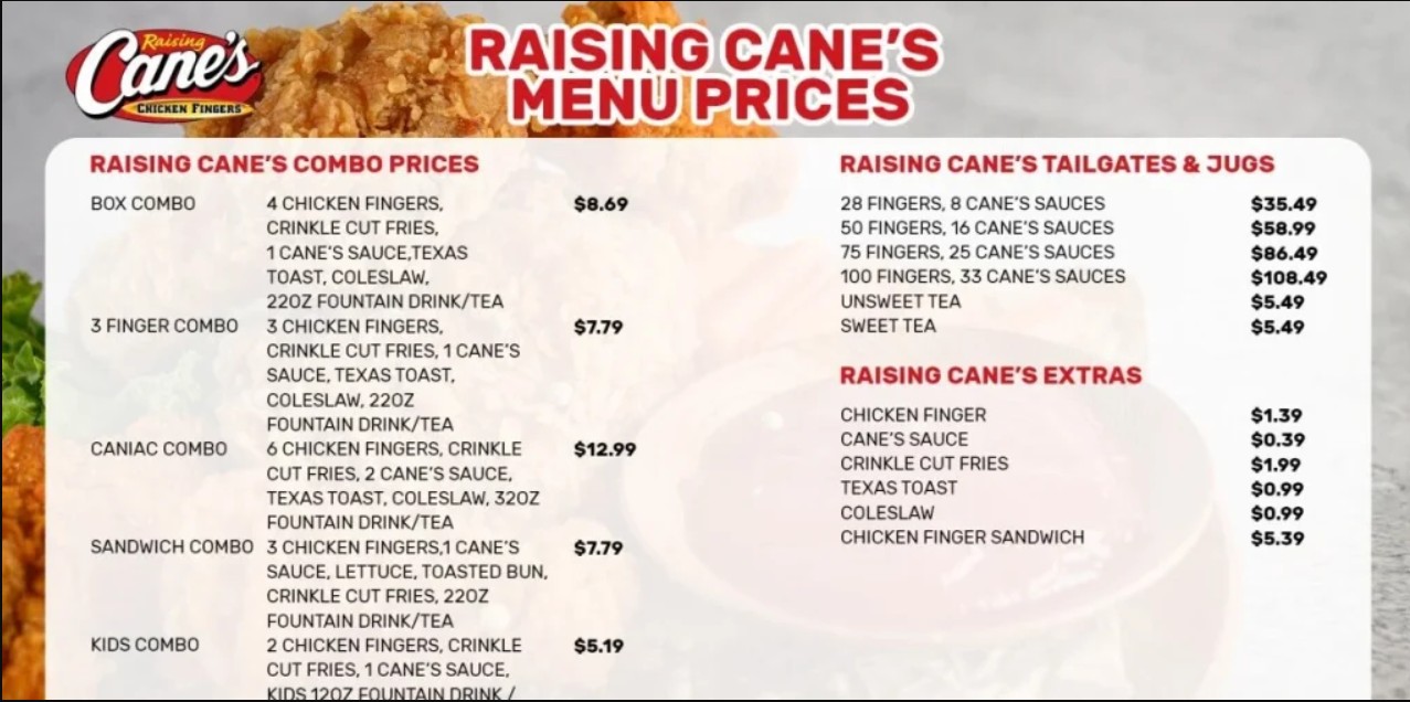Raising Cane's Menus  - Menu Examples, AI Menu Generator