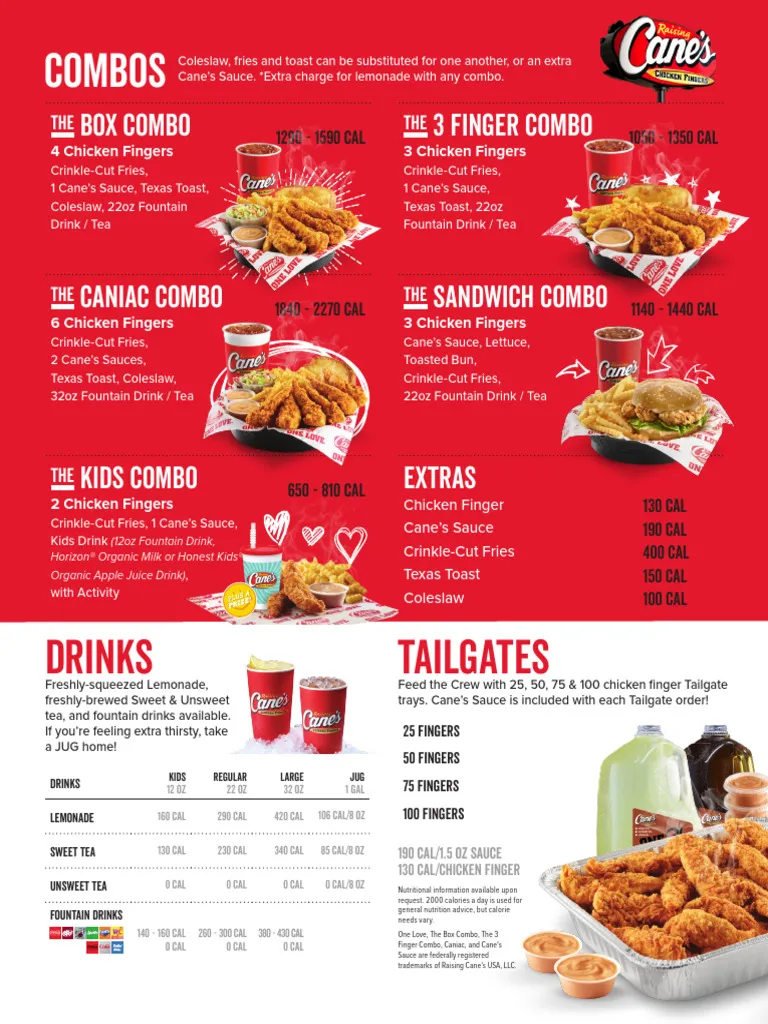 Raising Cane's Menus  - Menu Examples, AI Menu Generator