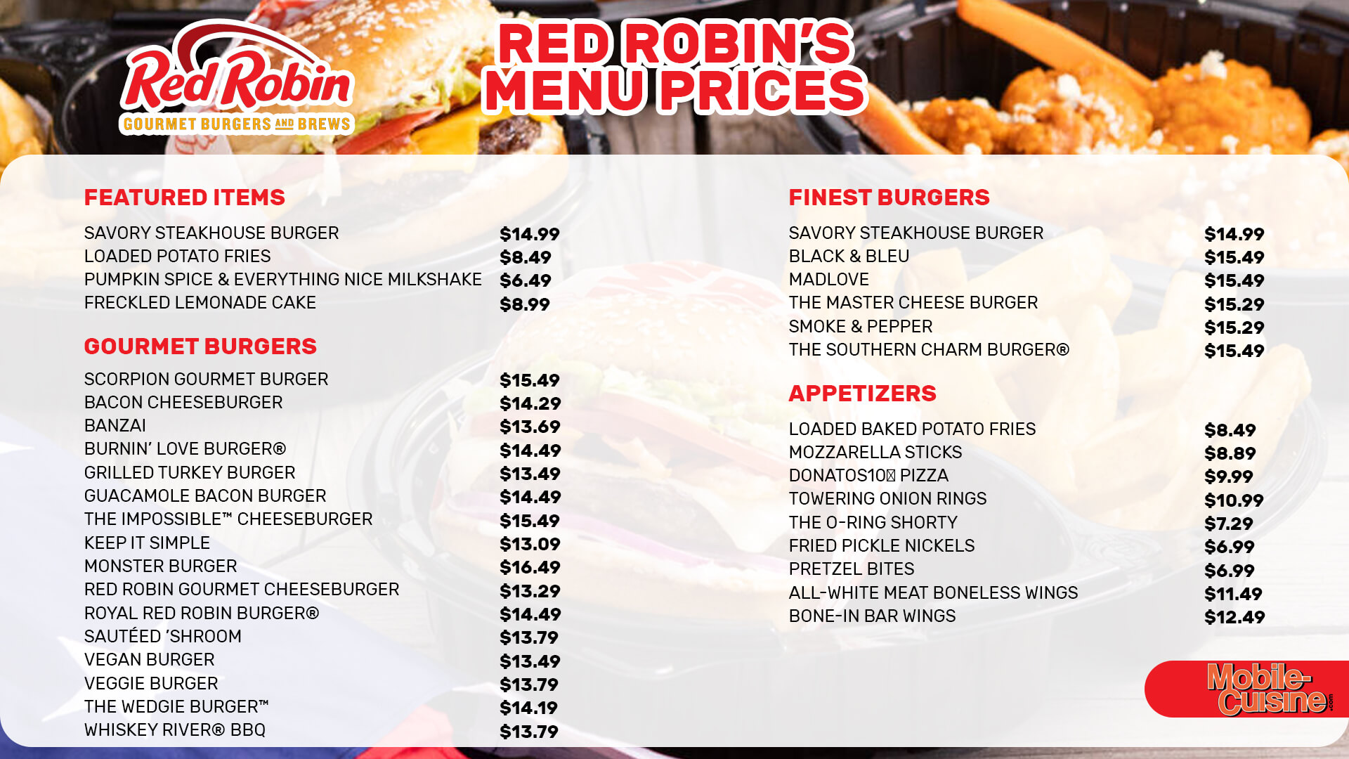 Red Robin Menus  - Menu Examples, AI Menu Generator