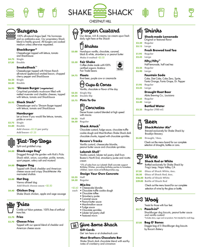 Shake Shack Menus  - Menu Examples, AI Menu Generator