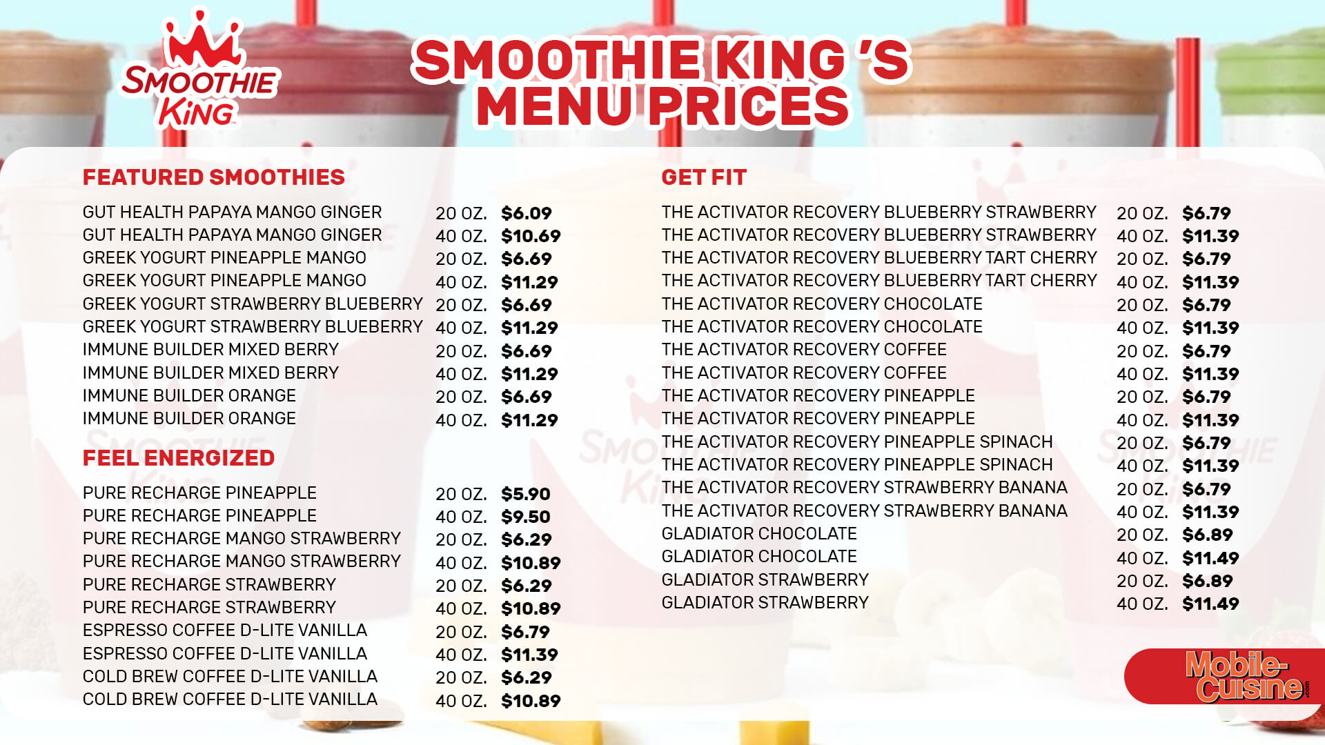 Smoothie King Menu with Prices - Free AI Menu Generator, 50+ Real Menu Examples