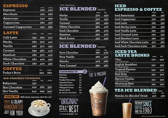 The Coffee Bean & Tea Leaf Menu - Free AI Menu Generator, 50+ Real Menu Examples