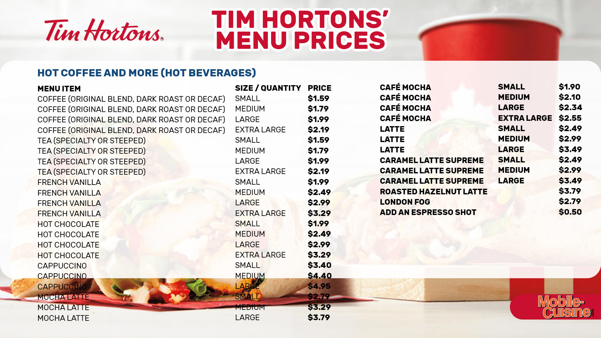 Tim Hortons Menu with Prices - Free AI Menu Generator, 50+ Real Menu Examples